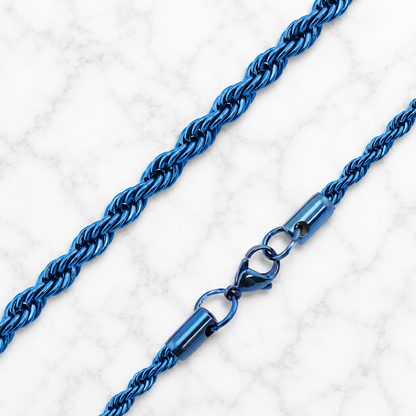 4mm Blue Stainless Steel Rope Chain 20" and 24" lengths Available