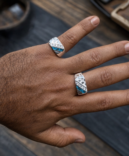 Euro Nugget Ring (Blue, 925 Sterling Silver with CZ Stones)