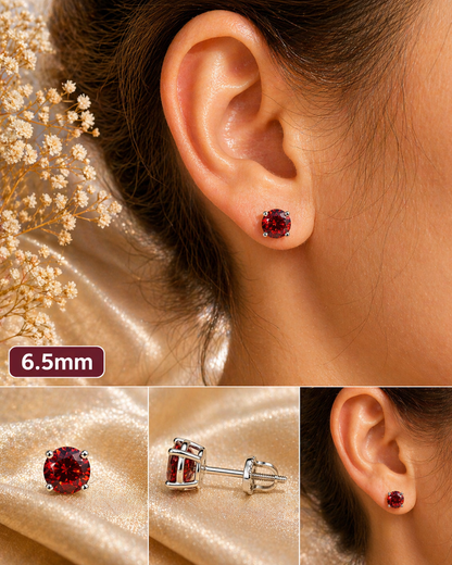 Ruby Red Moissanite 925 Sterling Silver Stud Earrings 3mm - 8mm Screw Backs