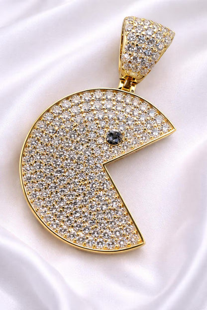 Moissanite Pac-Man Video Game Pendant – Gold or Silver