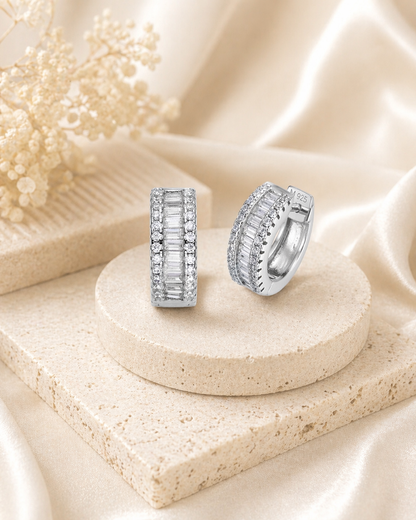 Baguette Moissanite 12mm Huggie Hoop Earrings 925 Sterling Silver