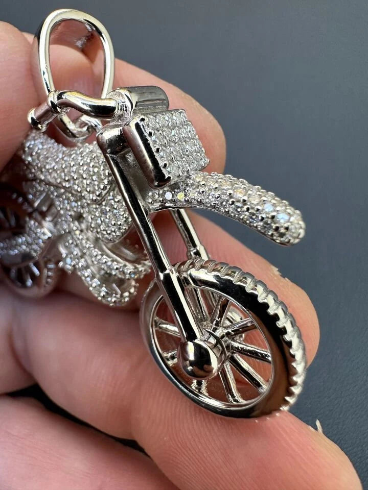Moissanite Dirt Bike Motorcycle Pendant – Gold or Silver