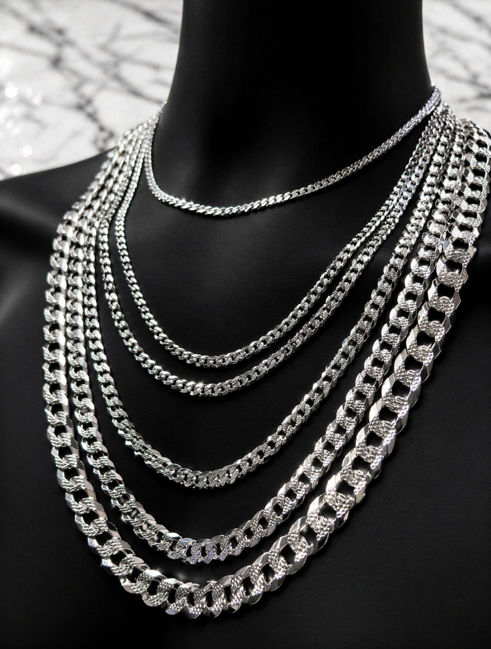 Diamond Cut FLAT Curb Cuban Chains Solid 925 Sterling Silver 3mm to 10.5mm