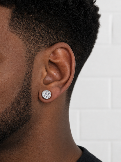 Round Baguette Stud Earrings - Screw Back Closure