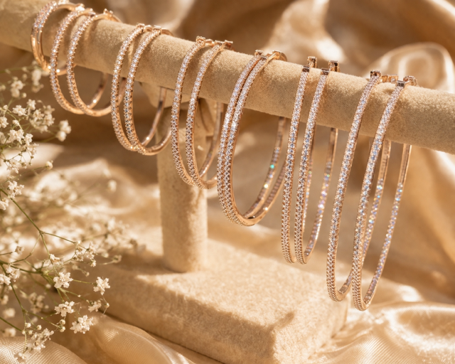Rose Gold Vermeil Over Sterling Silver CZ Hoop Earrings 18mm - 50mm