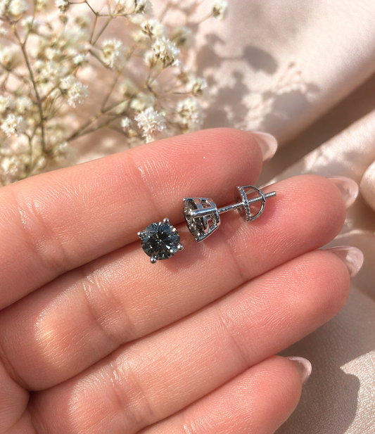 Gray-Blue Moissanite 925 Sterling Silver Stud Earrings 3mm - 8mm Screw Backs