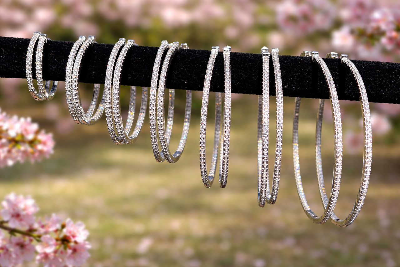 925 Sterling Silver CZ Hoop Earrings 18mm - 50mm