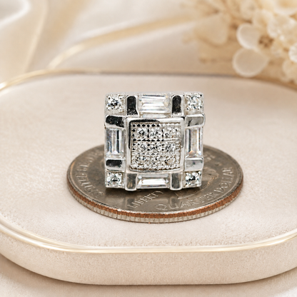 Modern Baguette Style Iced-Out Earrings Made From 925 Silver With CZ Stones, 8.5mm Size