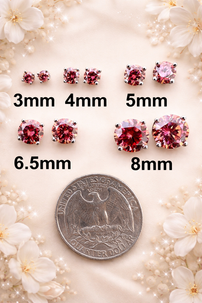Pink Moissanite 925 Sterling Silver Stud Earrings 3mm - 8mm Screw Backs