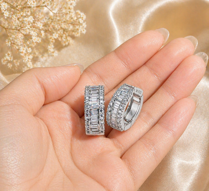 Baguette Moissanite 12mm Huggie Hoop Earrings 925 Sterling Silver