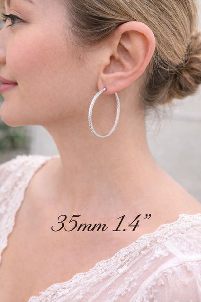 925 Sterling Silver CZ Hoop Earrings 18mm - 50mm