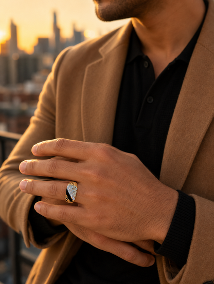 Classic Euro Nugget Ring (Black 14K Gold Vermeil 925 CZ & Silver)