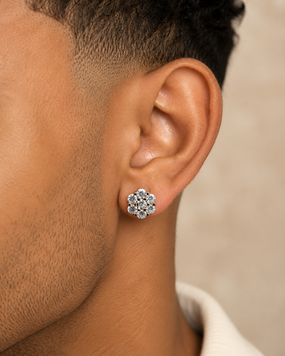 Rose Gold Over Sterling Silver Moissanite Floral Honeycomb Design Stud Earrings 6mm - 11mm