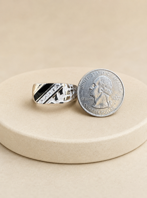 Classic Black Nugget Ring Design (925 Sterling Silver with CZ Stone Accents)