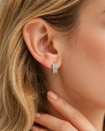 Baguette Moissanite 12mm Huggie Hoop Earrings 925 Sterling Silver