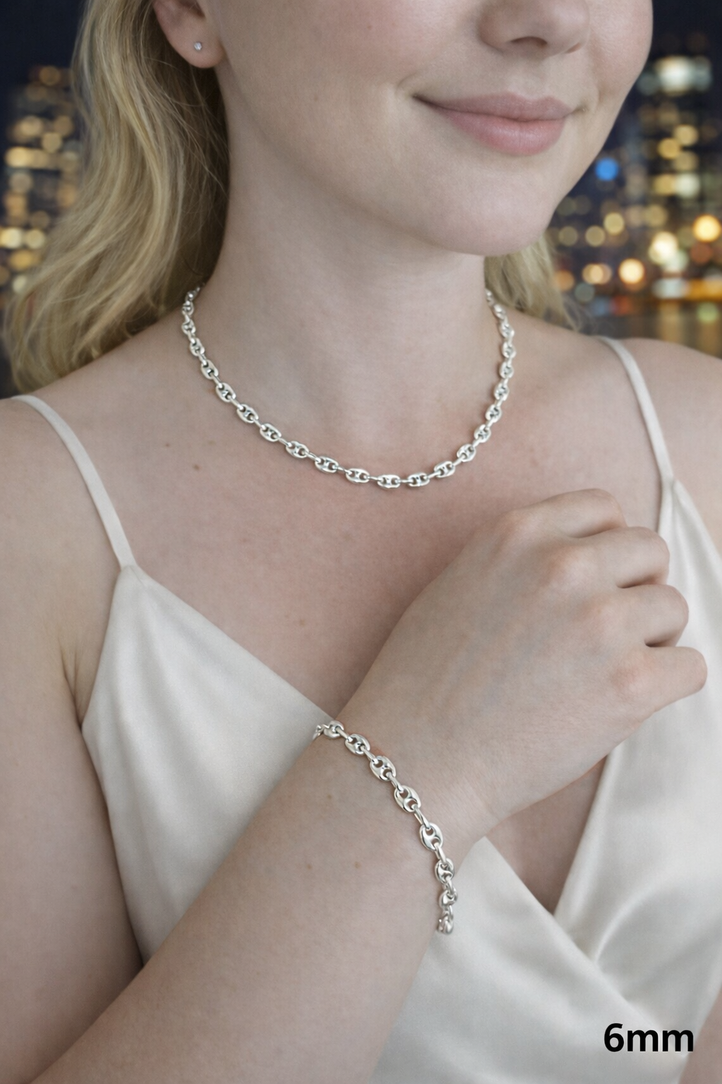 925 Sterling Silver Hollow Puffed Gucci Mariner Chains and Bracelets 6mm, 8mm, 12mm