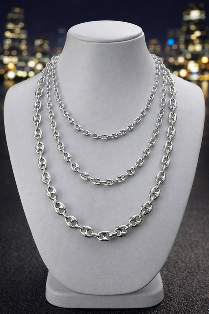 925 Sterling Silver Hollow Puffed Gucci Mariner Chains and Bracelets 6mm, 8mm, 12mm