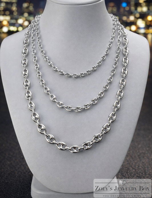 925 Sterling Silver Hollow Puffed Gucci Mariner Chains and Bracelets 6mm, 8mm, 12mm