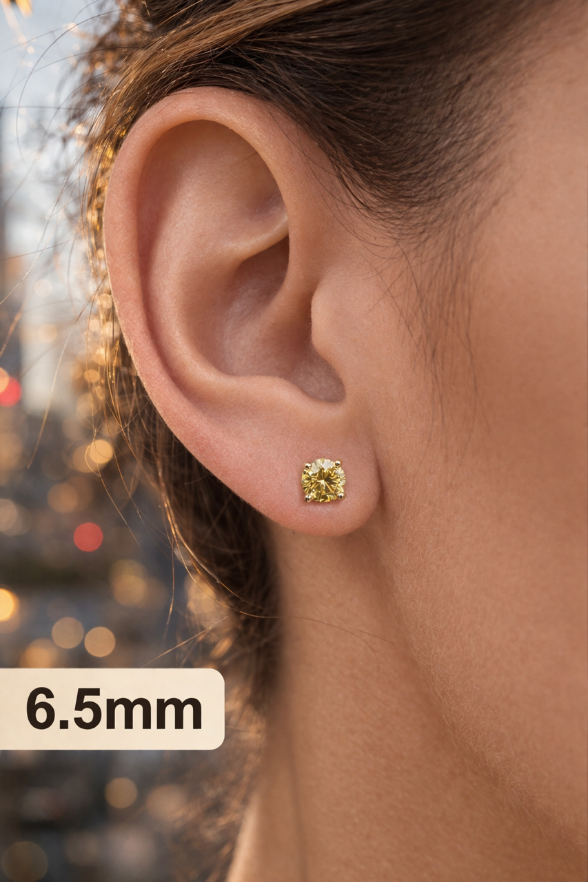 Canary Yellow Moissanite Stud Earrings 14k Gold Vermeil Over 925 Sterling Silver