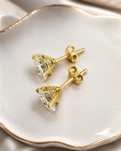 Gold Over Sterling Silver Moissanite 3 Prong Martini Set Solitaire Stud Earrings 3mm to 10mm PUSH BACKS