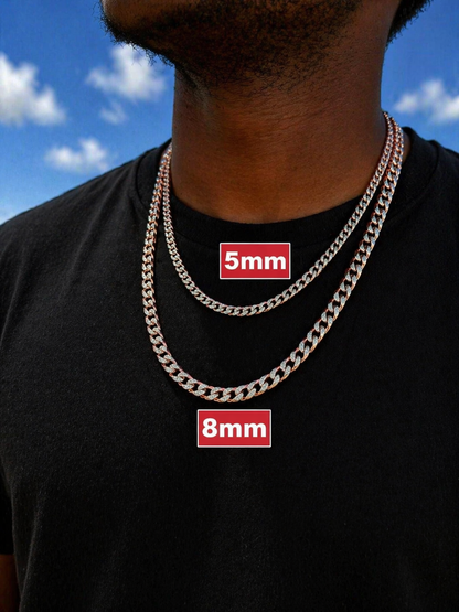 Two Tone Diamond Cut FLAT Curb Cuban Chains 14k Rose Gold Finish & Solid 925 Sterling Silver 3mm to 10.5mm (Copy)