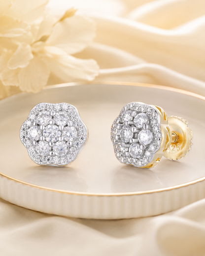 14k Gold Vermeil Over 925 Sterling Silver Moissanite Floral Cluster Stud Earrings 7.5mm - 11mm