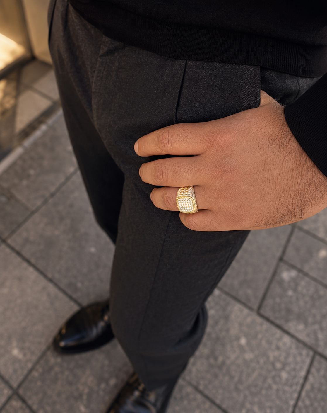 Moissanite Square Iced Out Chicago Ring (14k Gold Vermeil, 925 Silver)