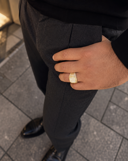 Moissanite Square Iced Out Chicago Ring (14k Gold Vermeil, 925 Silver)