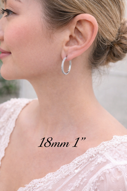 925 Sterling Silver CZ Hoop Earrings 18mm - 50mm