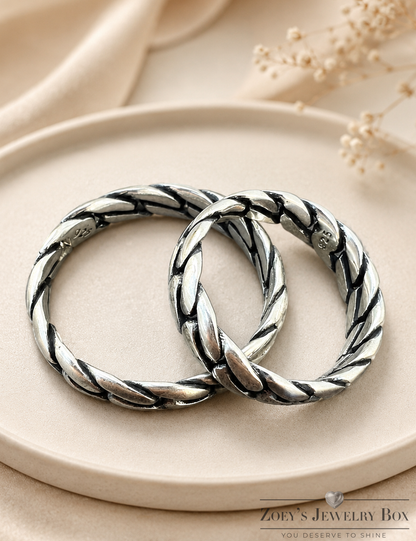 Mini Cuban Link Ring in Plain 925 Silver (Oxidized Finish)