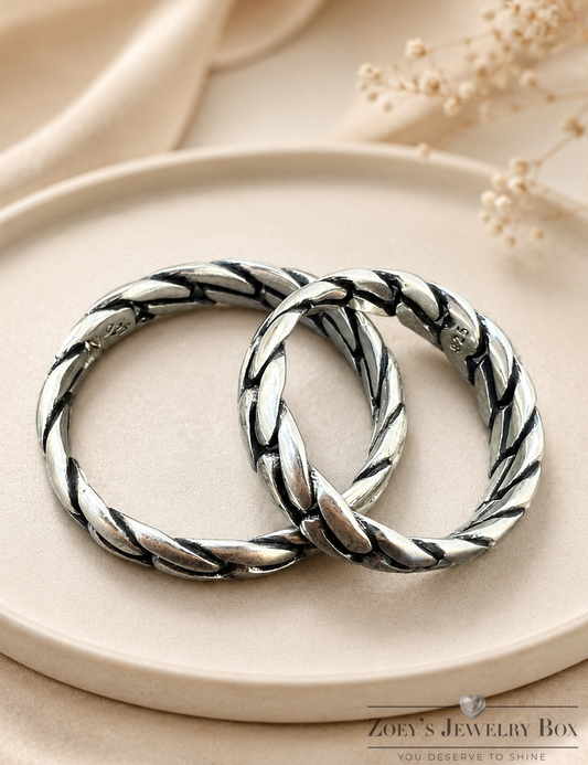 Mini Cuban Link Ring in Plain 925 Silver (Oxidized Finish)