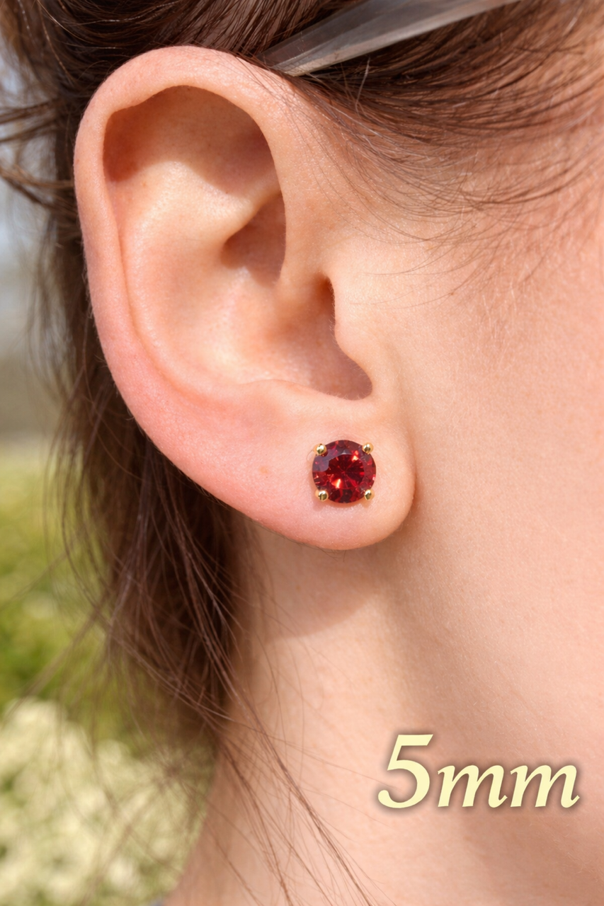 Ruby Red Moissanite Gold Over 925 Sterling Silver Stud Earrings 3mm - 8mm Screw Backs