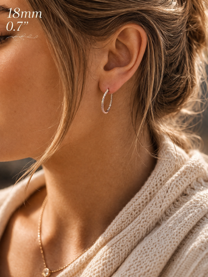 Rose Gold Vermeil Over Sterling Silver CZ Hoop Earrings 18mm - 50mm