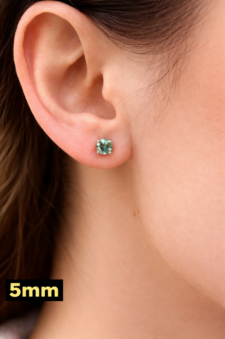 Green-Blue Moissanite 925 Sterling Silver Stud Earrings 3mm - 8mm Screw Backs