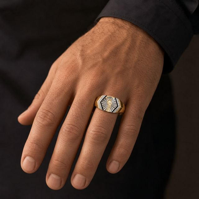 Men’s 925 Silver Gold Vermeil Grim Reaper CZ Pinky Ring