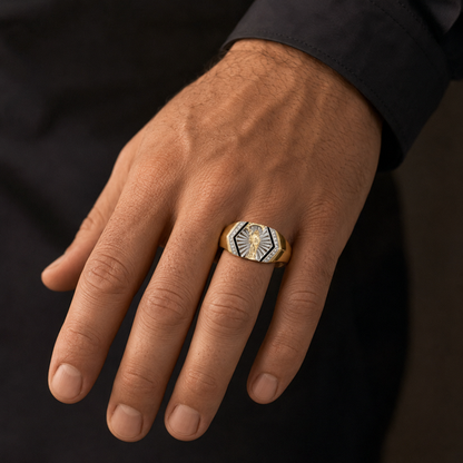 Men’s 925 Silver Gold Vermeil Grim Reaper CZ Pinky Ring