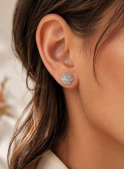 14k Gold Vermeil Over 925 Sterling Silver Moissanite Floral Cluster Stud Earrings 7.5mm - 11mm