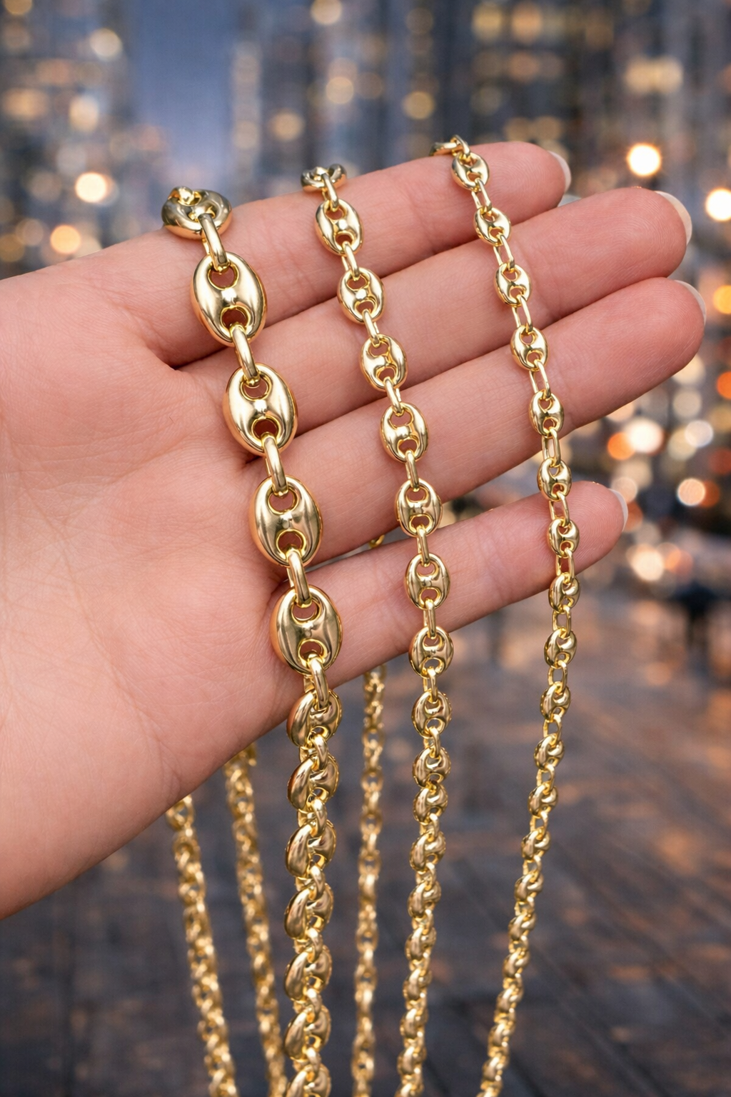 14k Gold Vermeil Over 925 Sterling Silver Hollow Puffed Gucci Mariner Chains and Bracelets 6mm, 8mm, 12mm