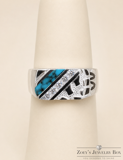 Euro Nugget Ring (Blue, 925 Sterling Silver with CZ Stones)