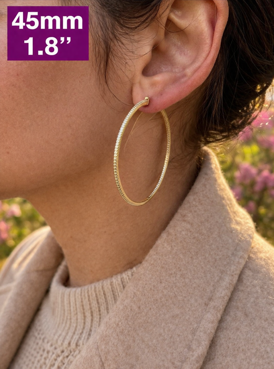 14k Gold Vermeil Over Sterling Silver CZ Hoop Earrings 18mm - 50mm