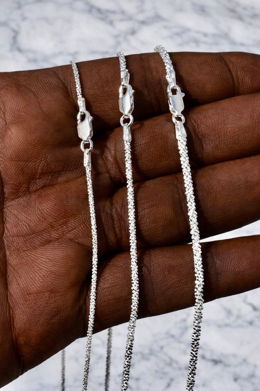 925 Sterling Silver Margarita Sparkle Rope Chains 1mm, 2mm, 3mm
