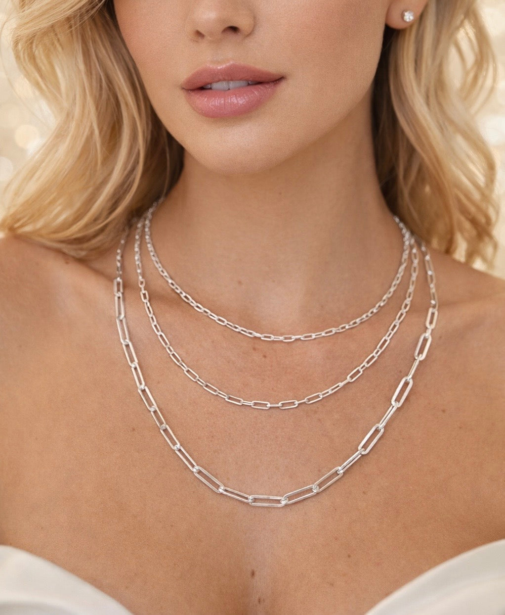 Solid 925 Sterling Silver Paper Clip Necklace 2.5mm, 3mm, 4mm