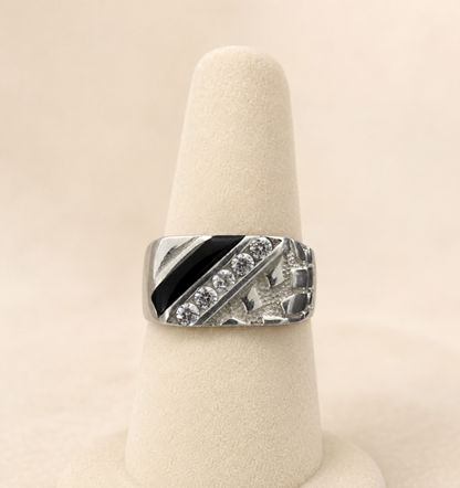 Classic Black Nugget Ring Design (925 Sterling Silver with CZ Stone Accents)