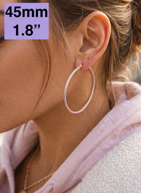 Rose Gold Vermeil Over Sterling Silver CZ Hoop Earrings 18mm - 50mm