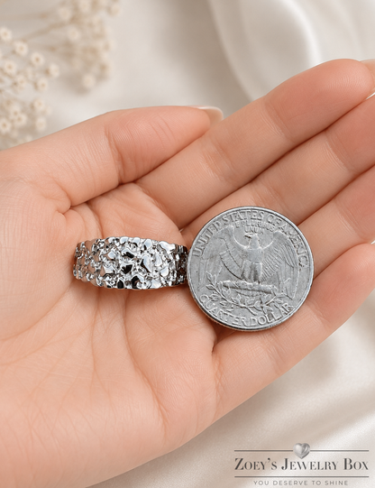 Silver Alaskan Nugget Ring Solid 925 Sterling Silver Rhodium Finish