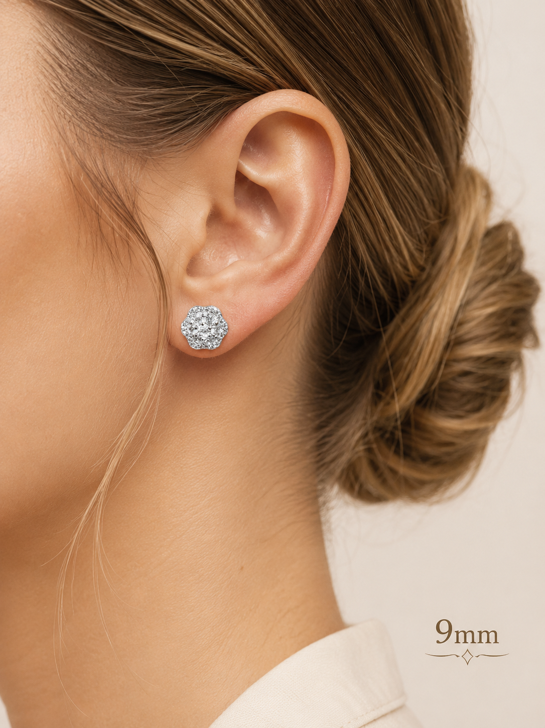 14k Gold Vermeil Over 925 Sterling Silver Moissanite Floral Cluster Stud Earrings 7.5mm - 11mm