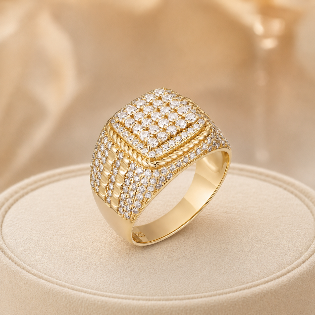 Moissanite Square Iced Out Chicago Ring (14k Gold Vermeil, 925 Silver)