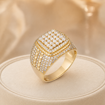 Moissanite Square Iced Out Chicago Ring (14k Gold Vermeil, 925 Silver)