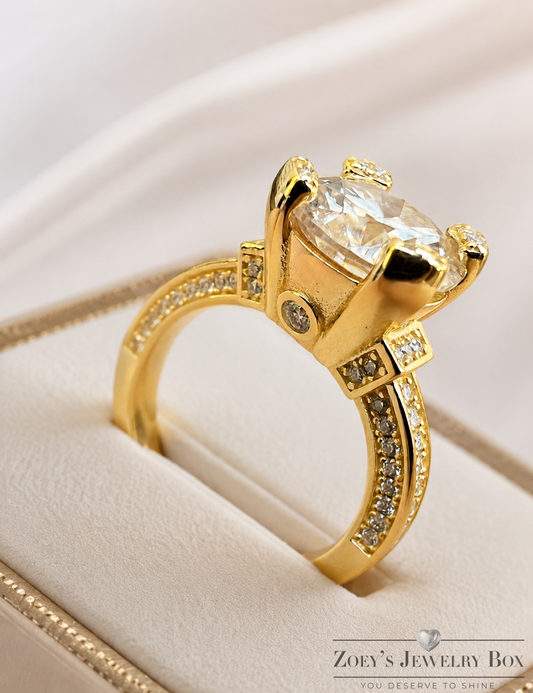 Moissanite Princess Style Italian Engagement Ring (14K Gold Vermeil on Solid 925 Silver)