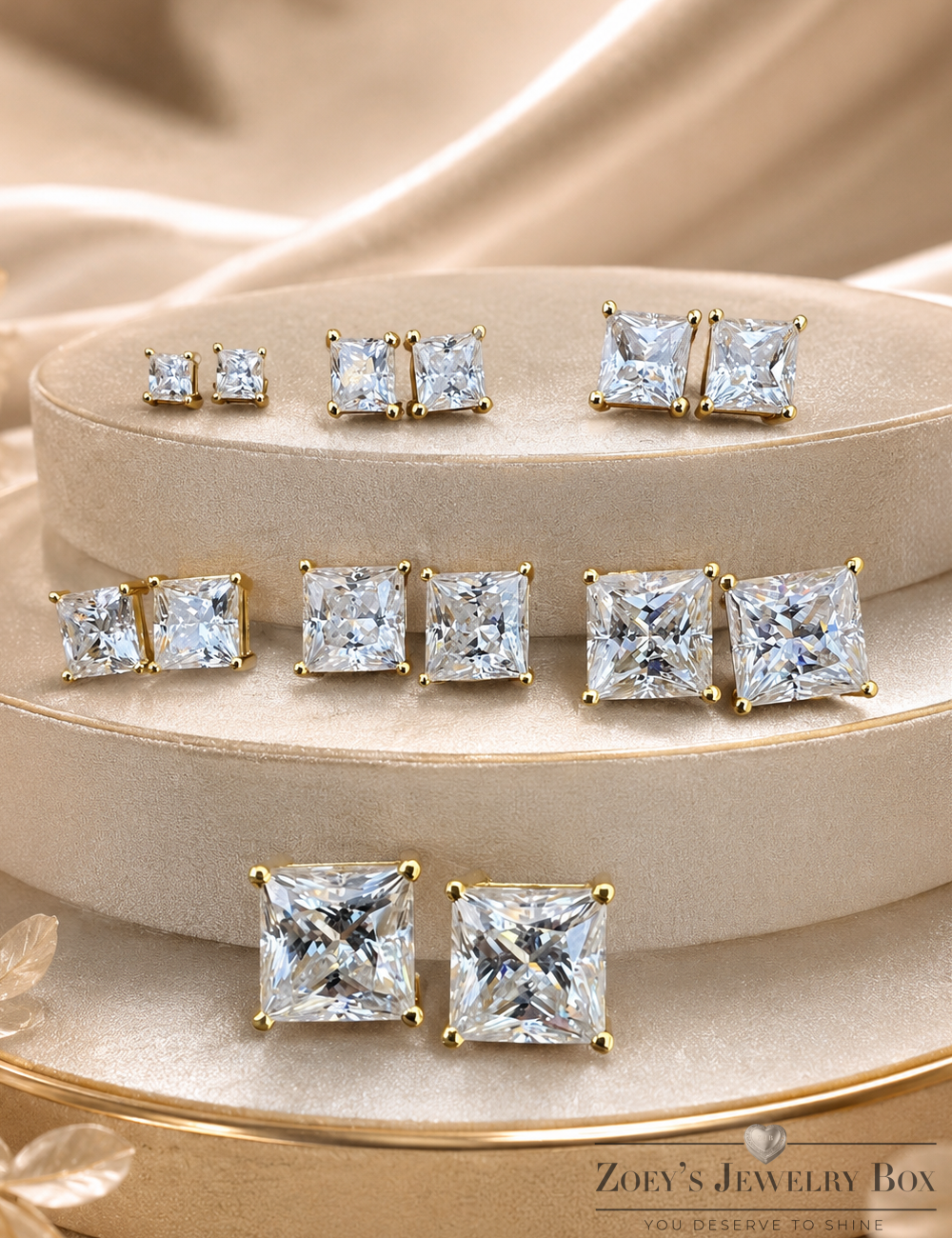 Moissanite Princess Cut Stud Earrings (14k Gold Vermeil, 925 Silver, 3mm–9mm)